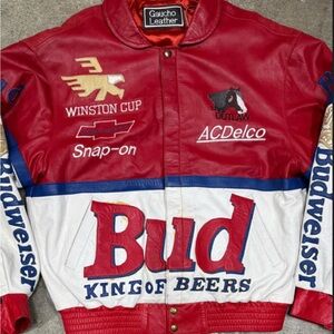 Budweiser Red and White Racing Bomber Jacket